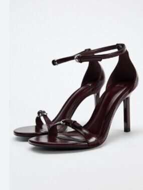 ZARA Burgundy Strappy Heels | Ankle Strap Stiletto Sandals | Size 8